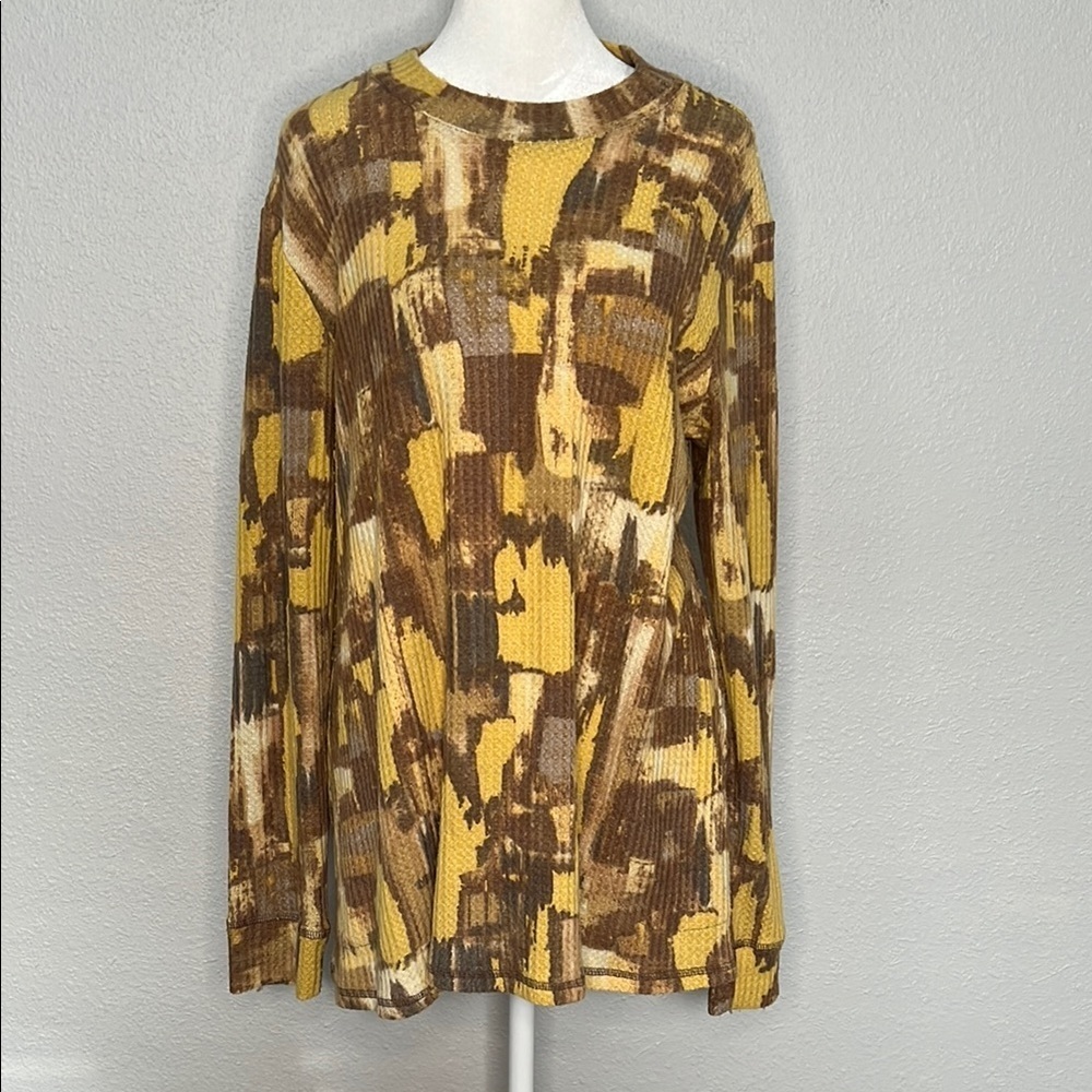 Logo Lounge Yellow/Brown Abstract Print Top Size Medium